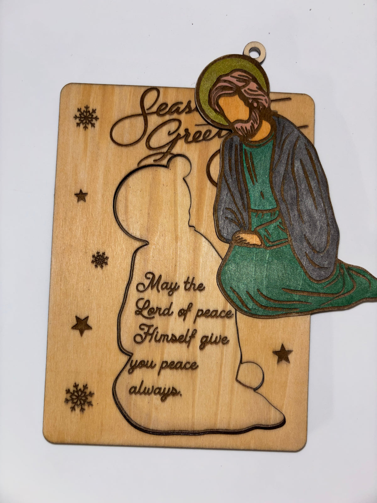 Wooden Christmas Card with Removable Joseph Ornament