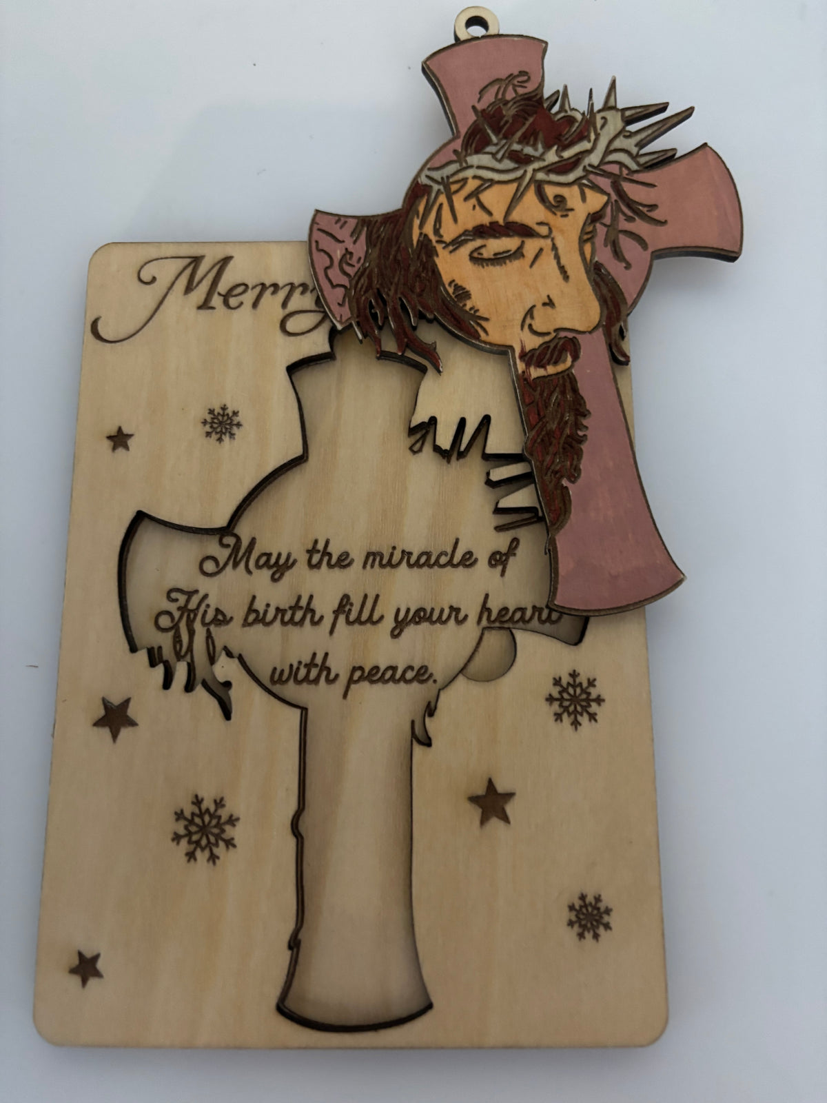 Wooden Christmas Card with Removable Jesus Cross