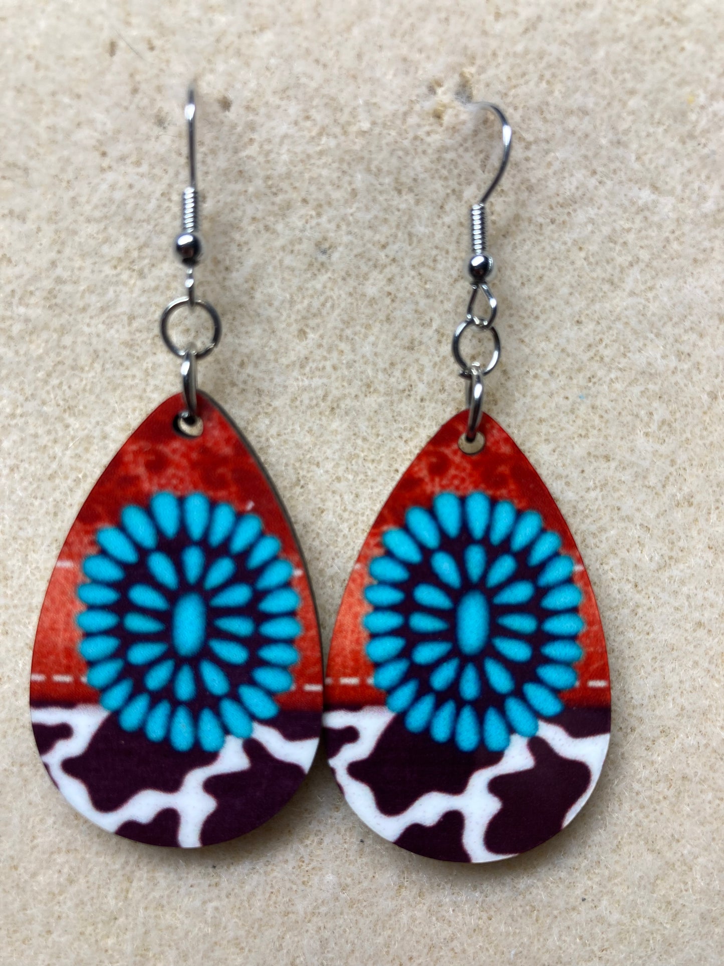 Western cow patch earrings