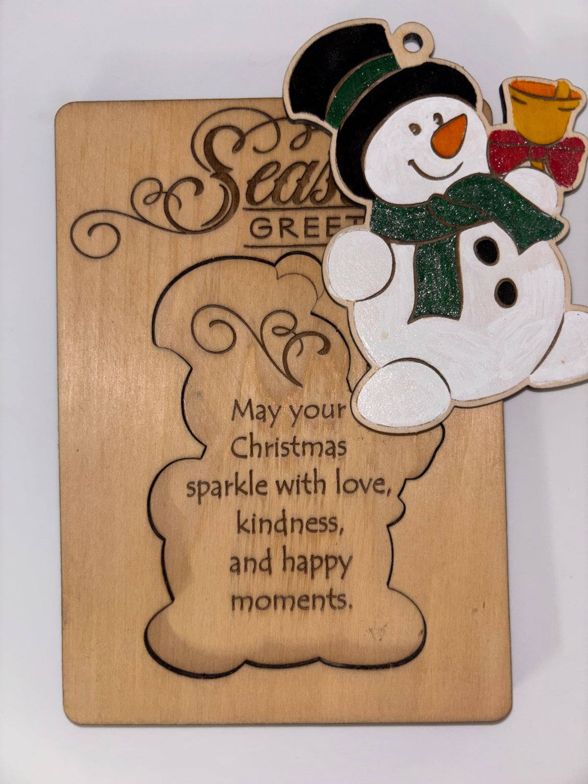 Wooden Snowman Christmas Card with Removable Ornament