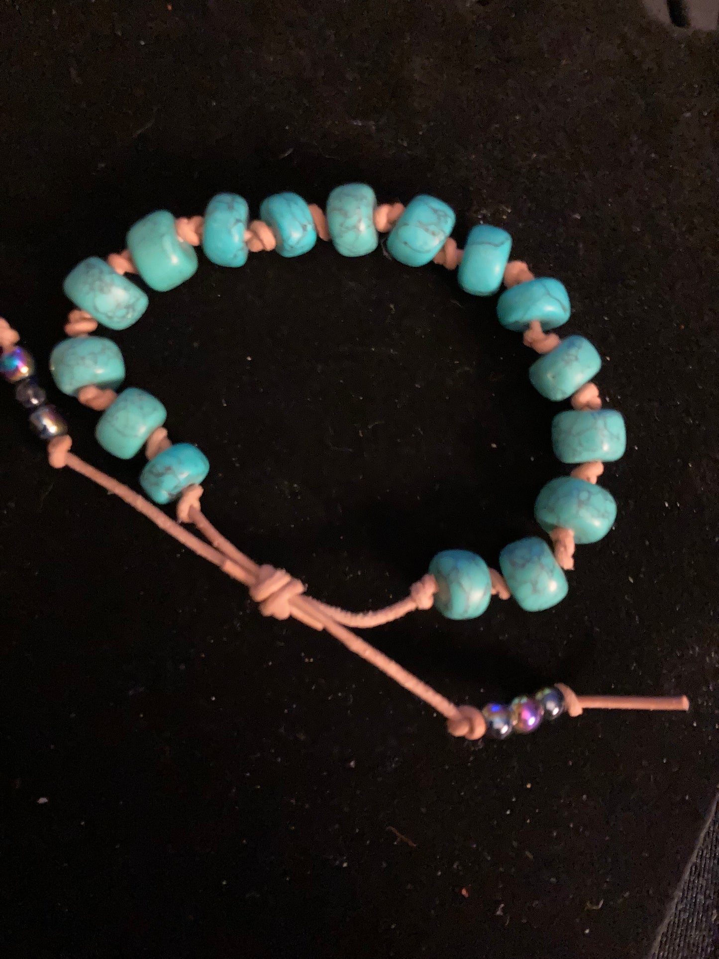 Turquoise and leather bracelet