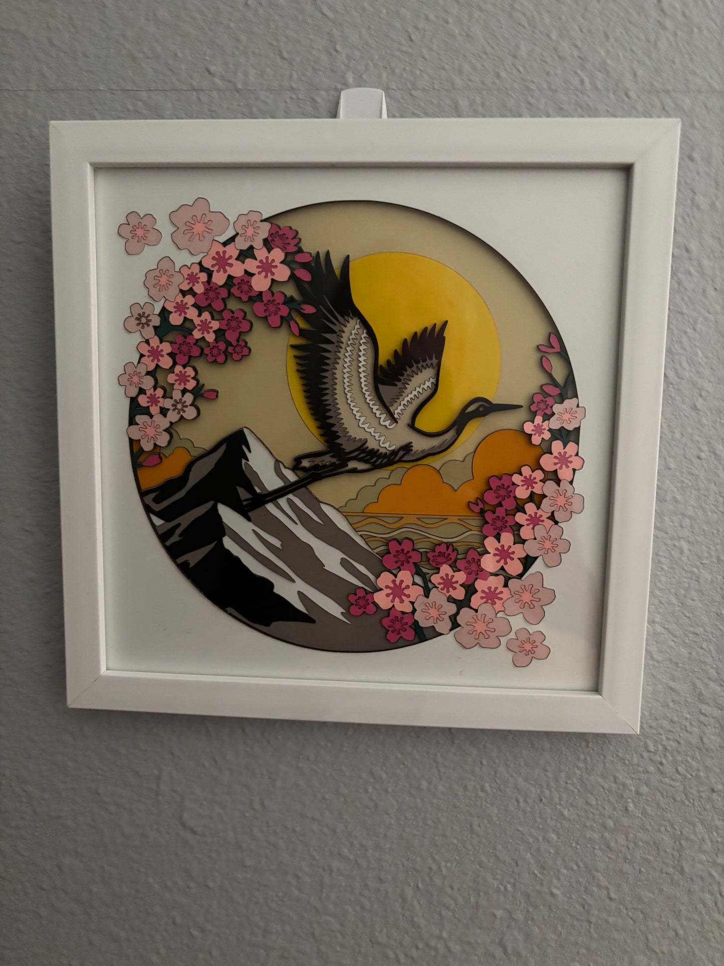 Japanese Crain layered paper cut picture.