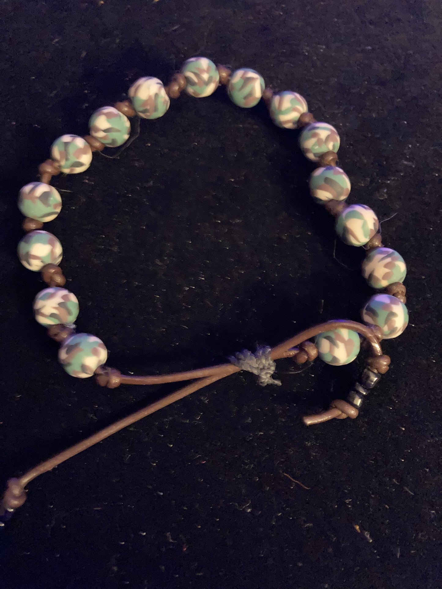 Leather and camo beaded bracelet