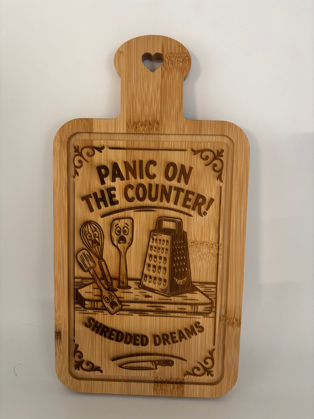 “Panic on the Counter” Small Bamboo Cutting Board