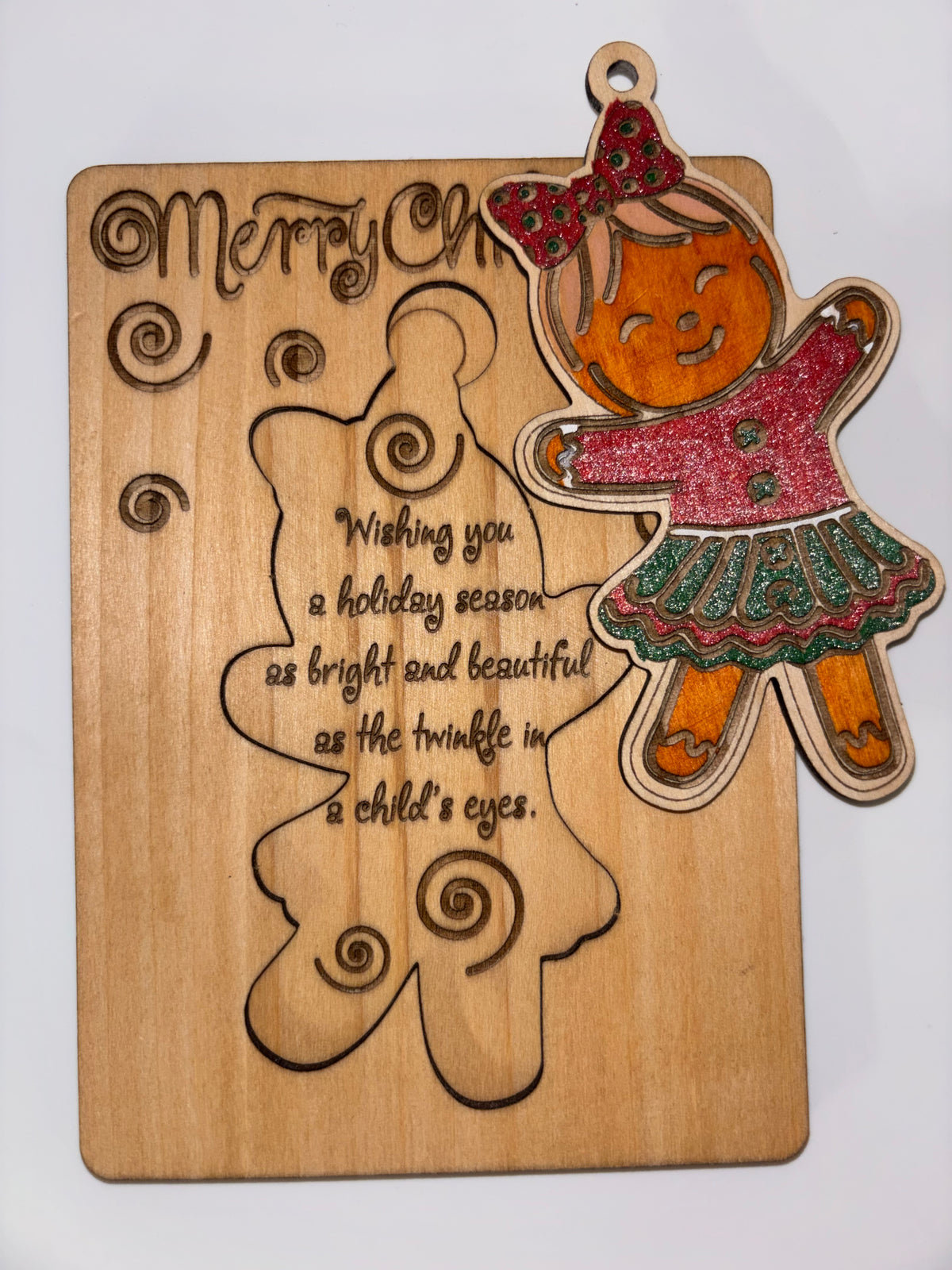 Wooden Gingerbread Girl Christmas Card with Removable Ornament