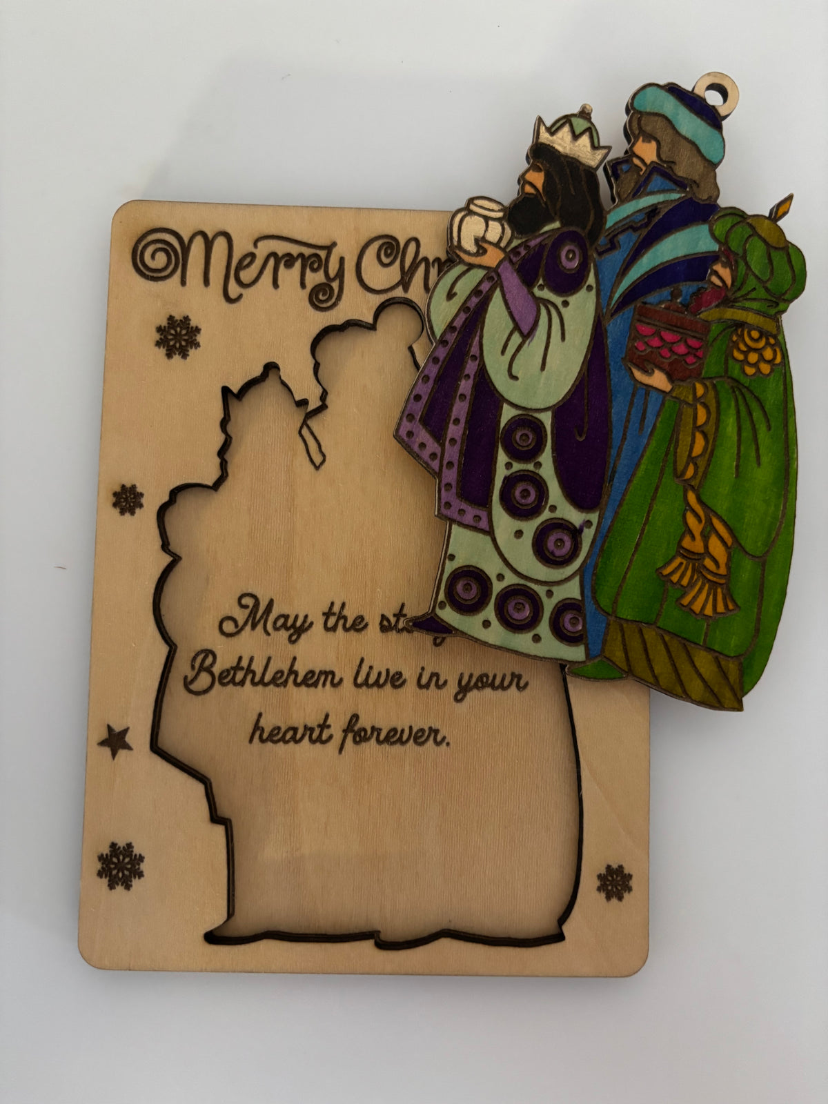 Wooden Christmas Card with Removable Three Wise Men Ornament