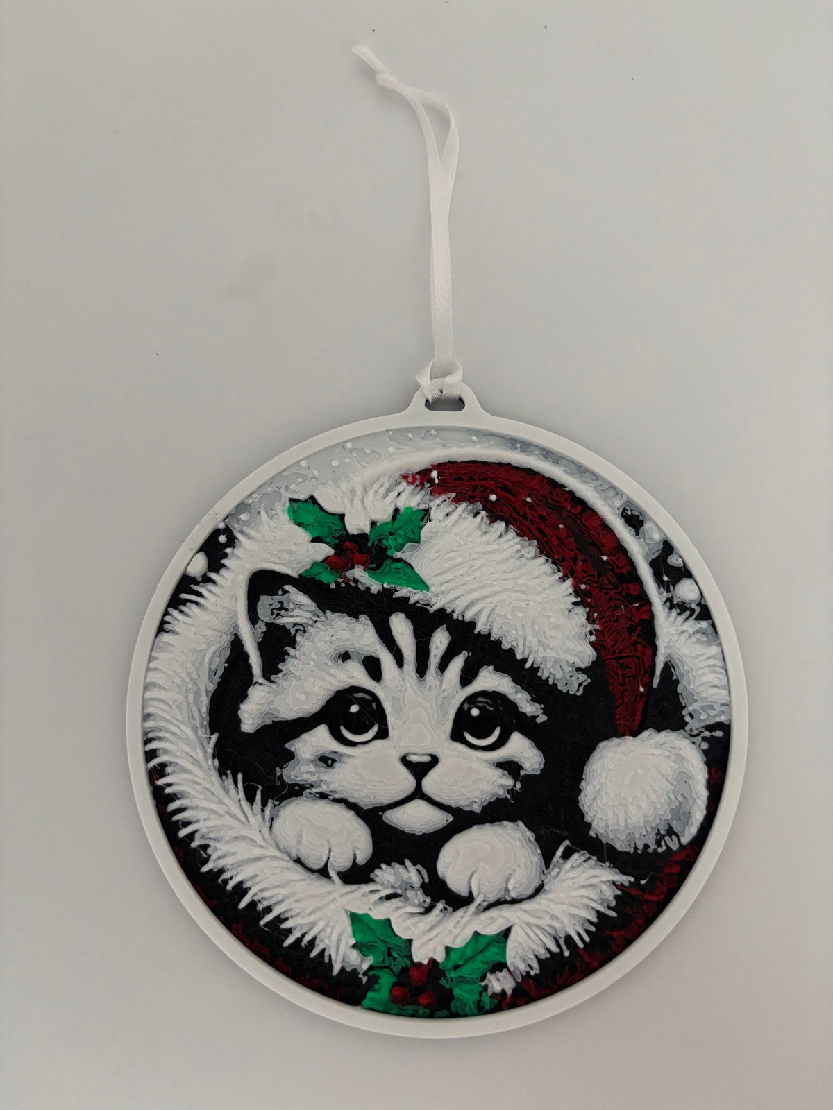 Christmas Cat Ornament – 3D-Printed Kitten in Santa Hat