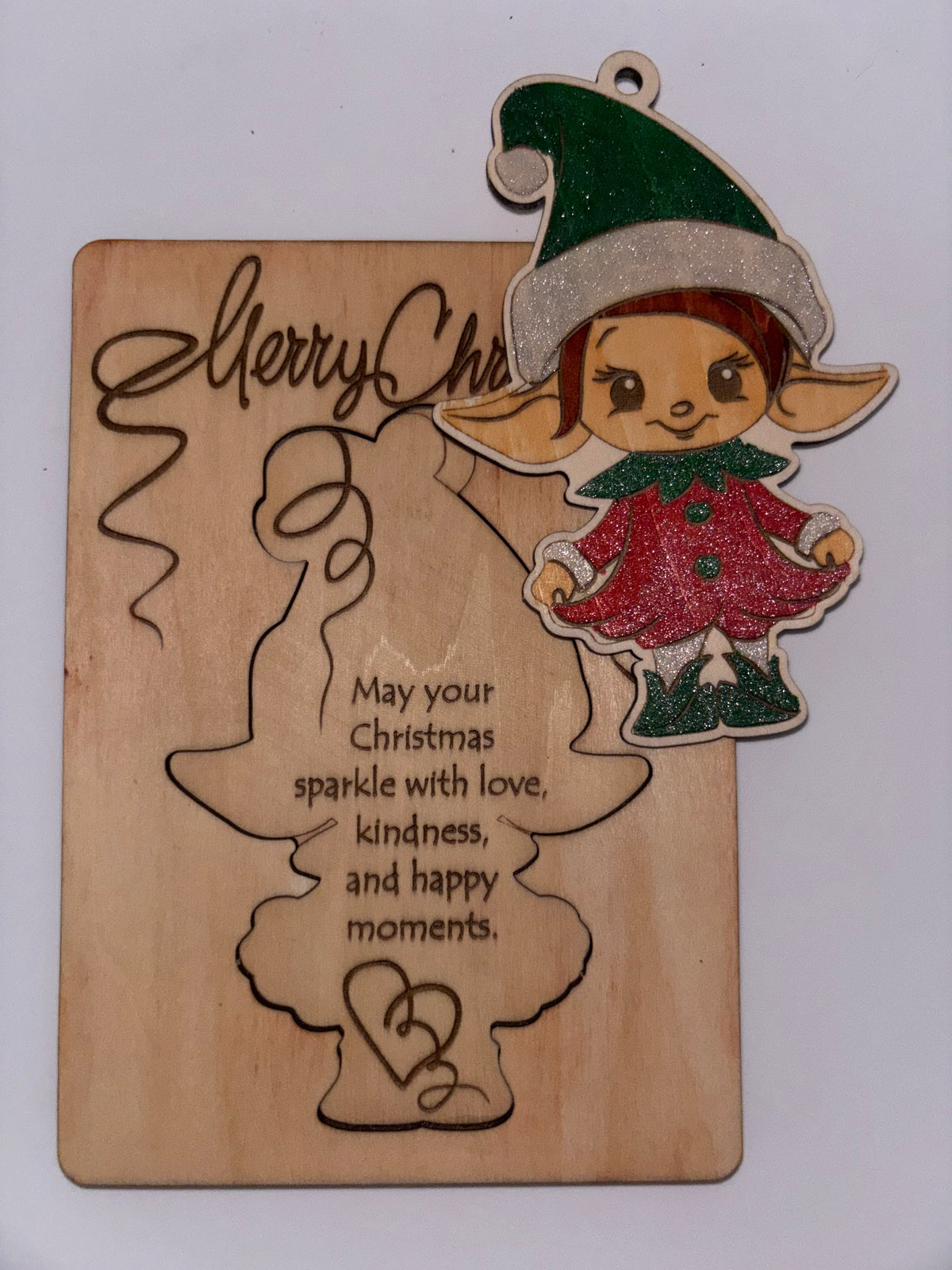 Wooden Christmas Card with removable elf