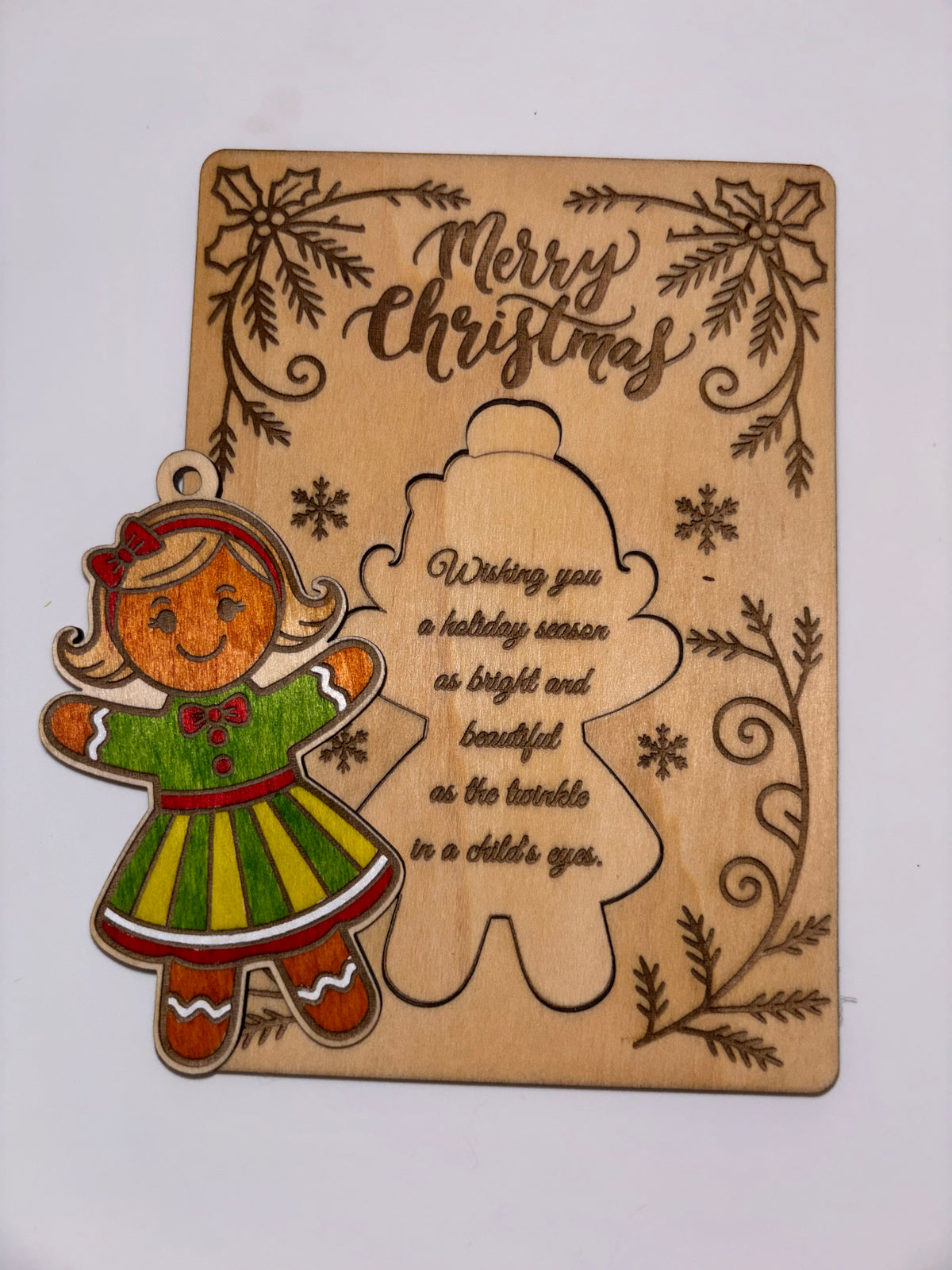 Wooden Gingerbread Girl Christmas Card