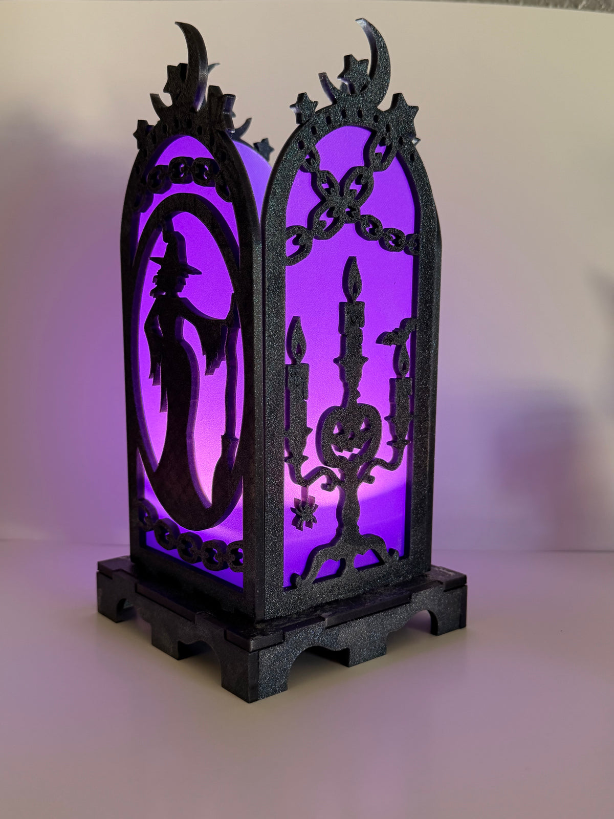 Gothic Halloween Lantern – Witch & Pumpkin Design