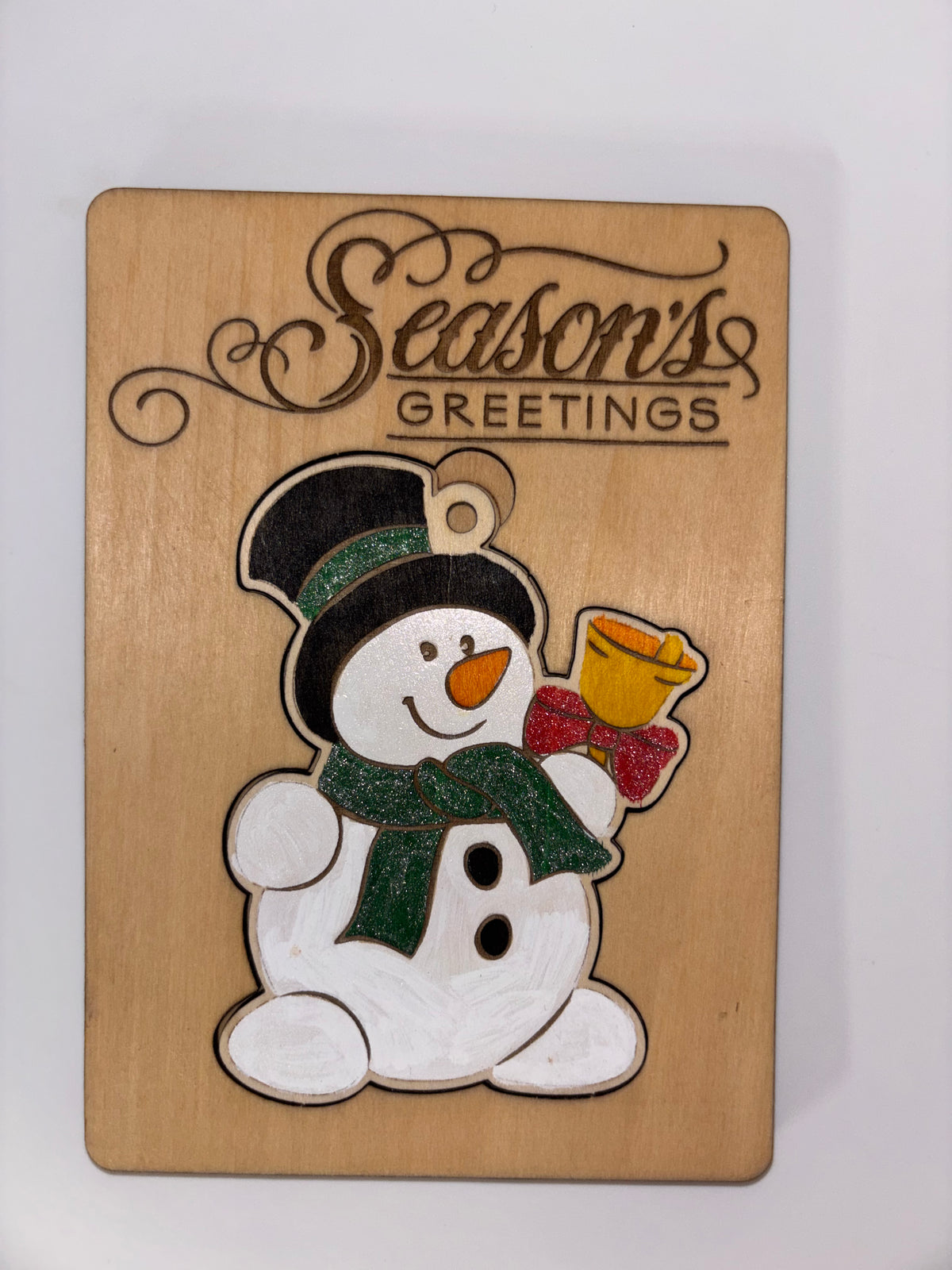 Wooden Snowman Christmas Card with Removable Ornament