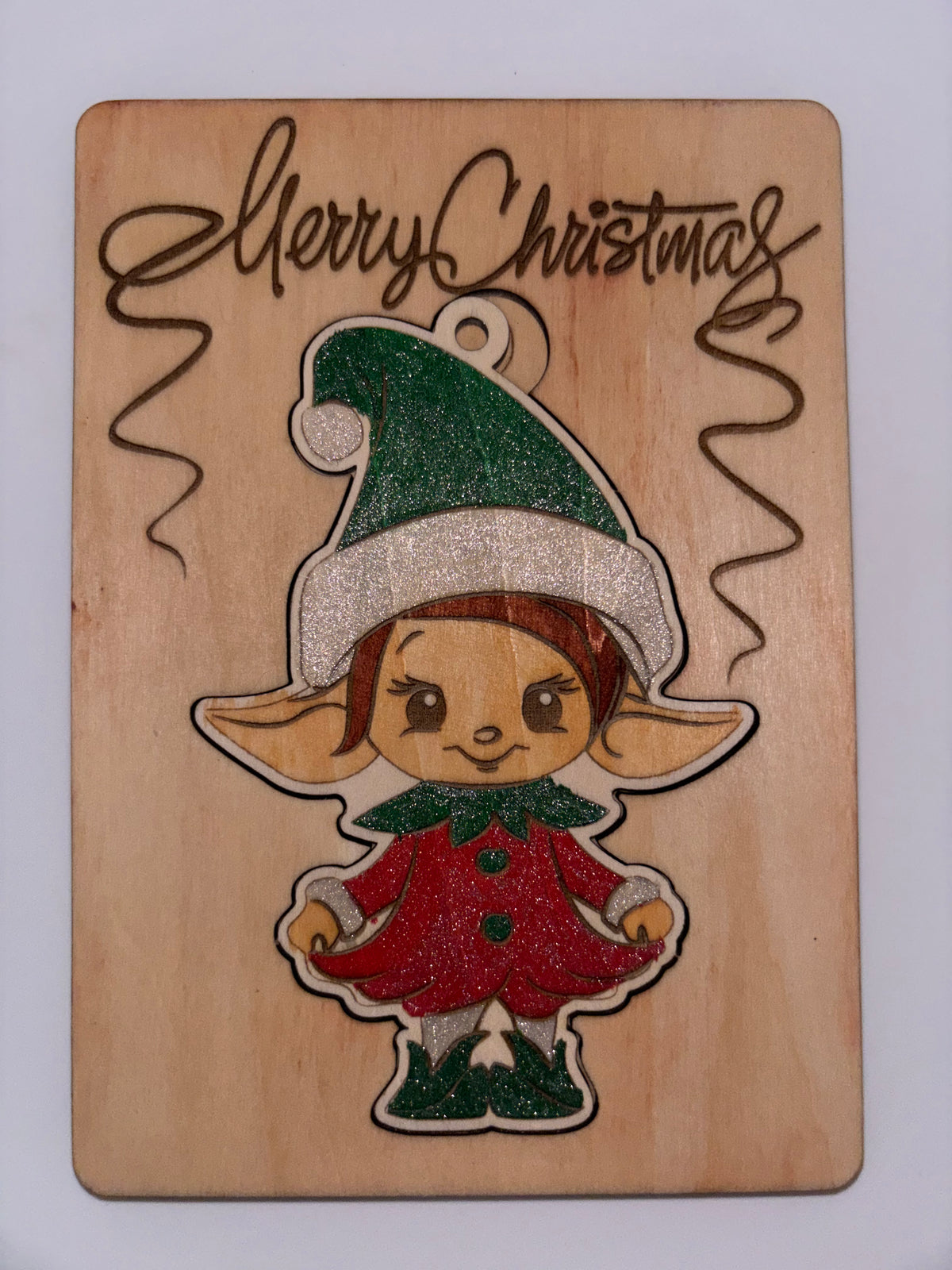 Wooden Christmas Card  with removable elf