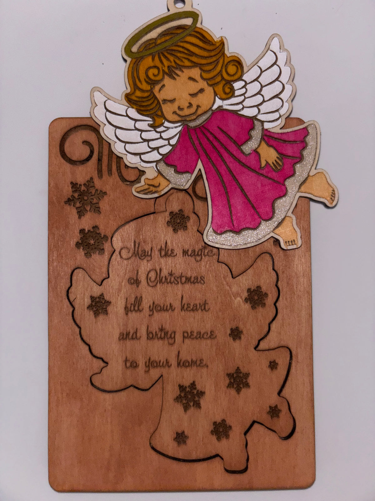 Wooden Christmas Card with an Angel.