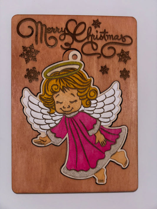 Wooden Christmas Card with an Angel.