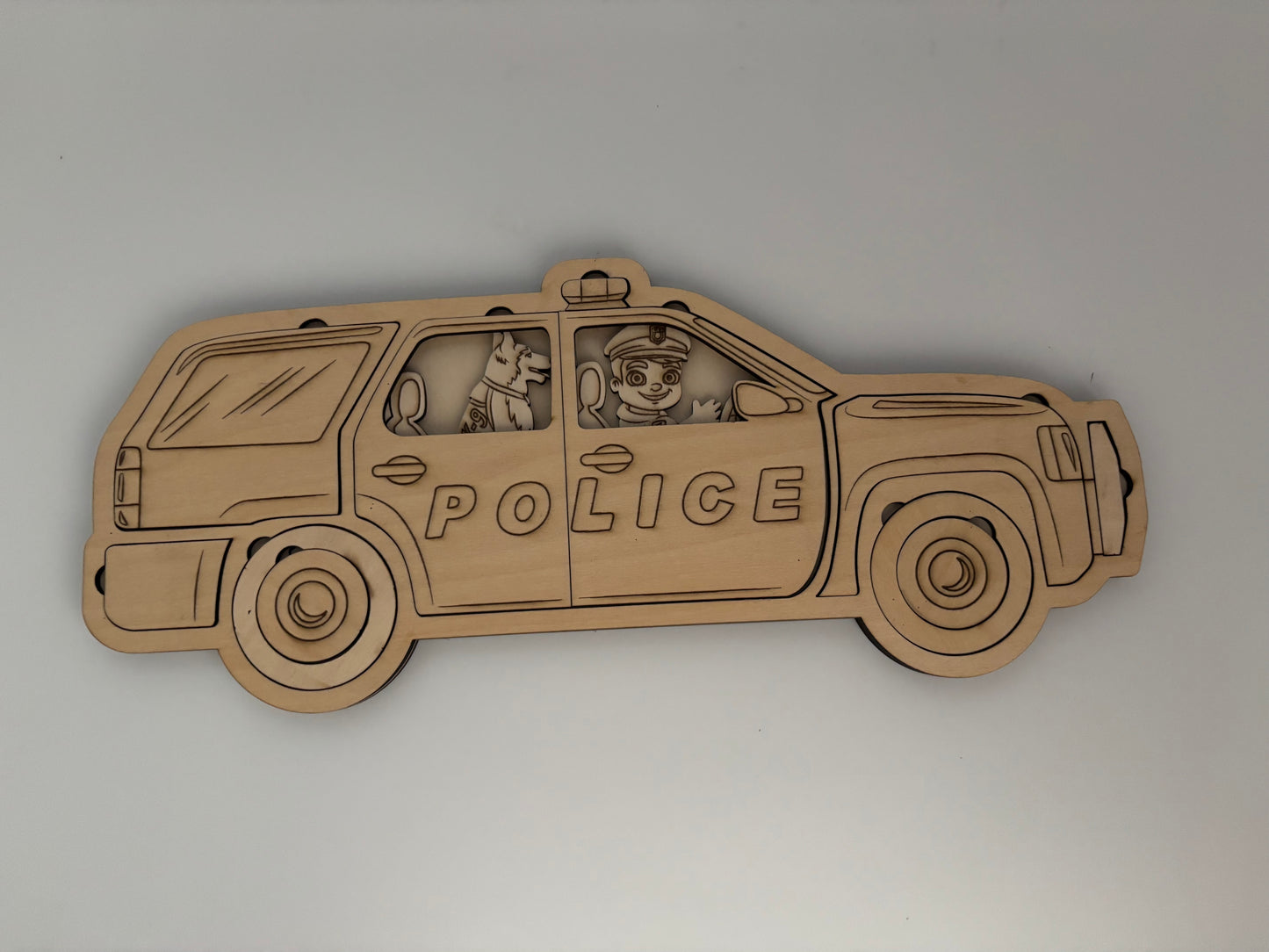 Three layered police car puzzle