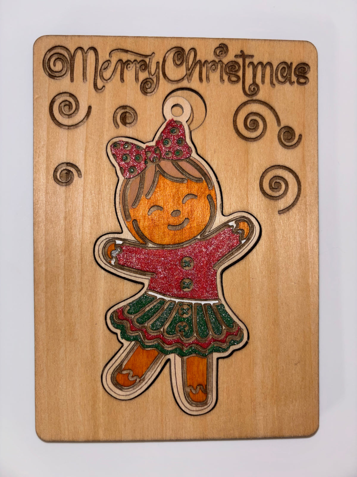 Wooden Gingerbread Girl Christmas Card with Removable Ornament