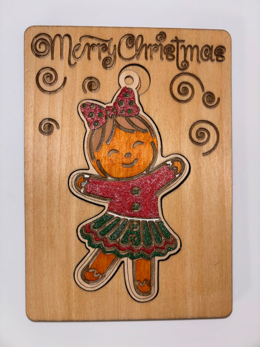 Wooden Gingerbread Girl Christmas Card with Removable Ornament