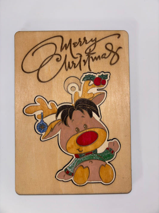 Wooden Reindeer Christmas Card with Removable Ornament