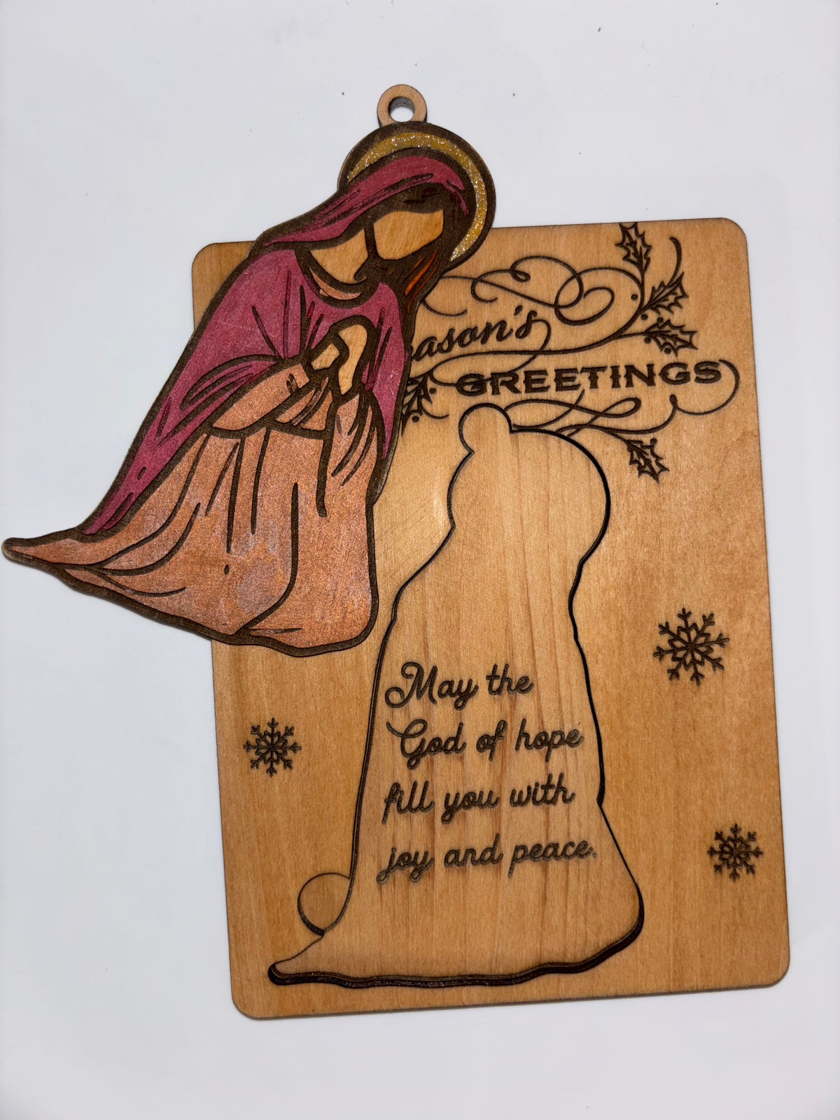 Wooden Christmas Card with Removable Mary Ornament