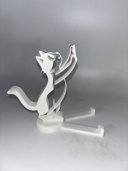 3-D printed white cat cell phone holder