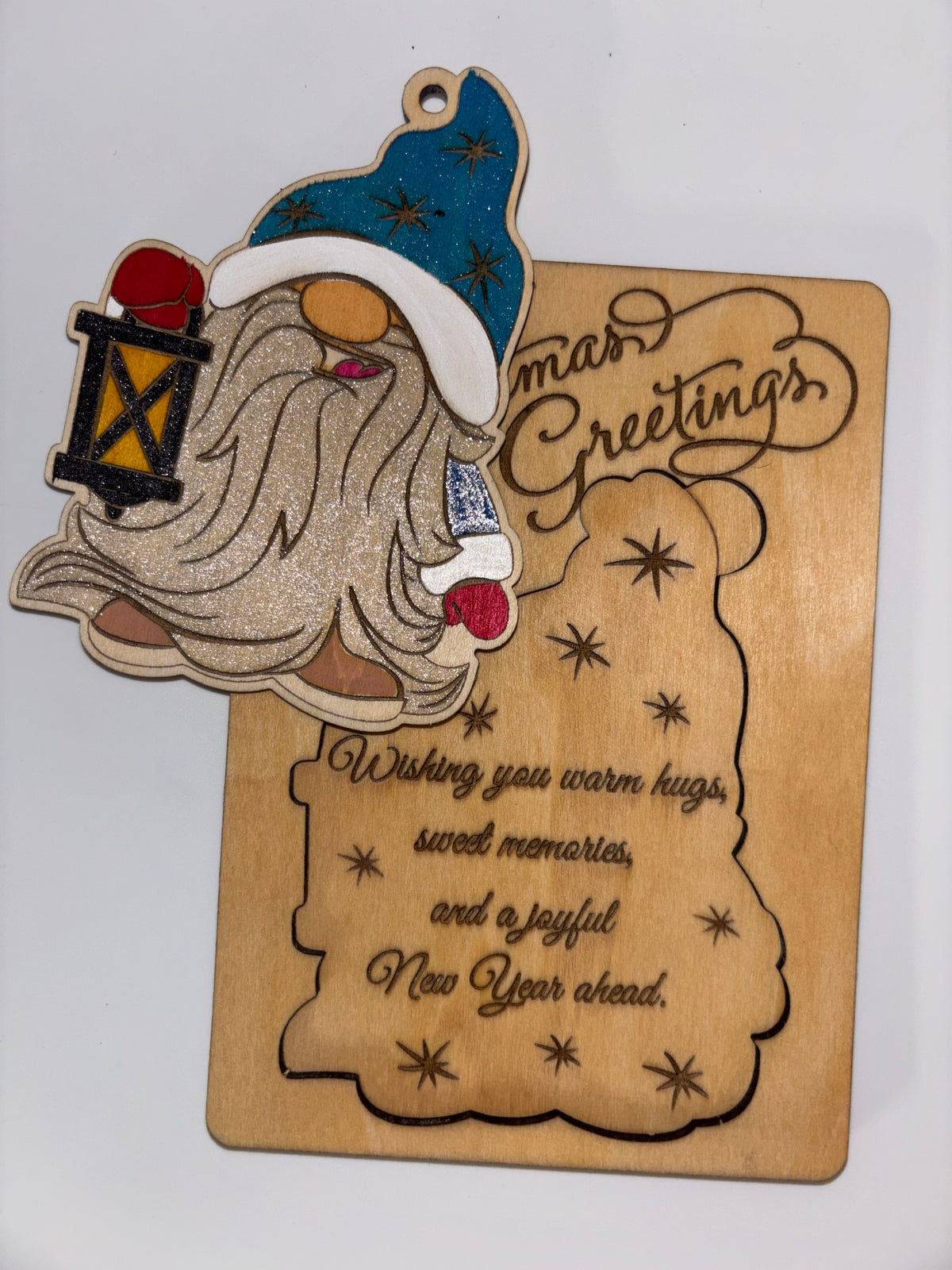 Wooden Gnome Christmas Card with Removable Ornament