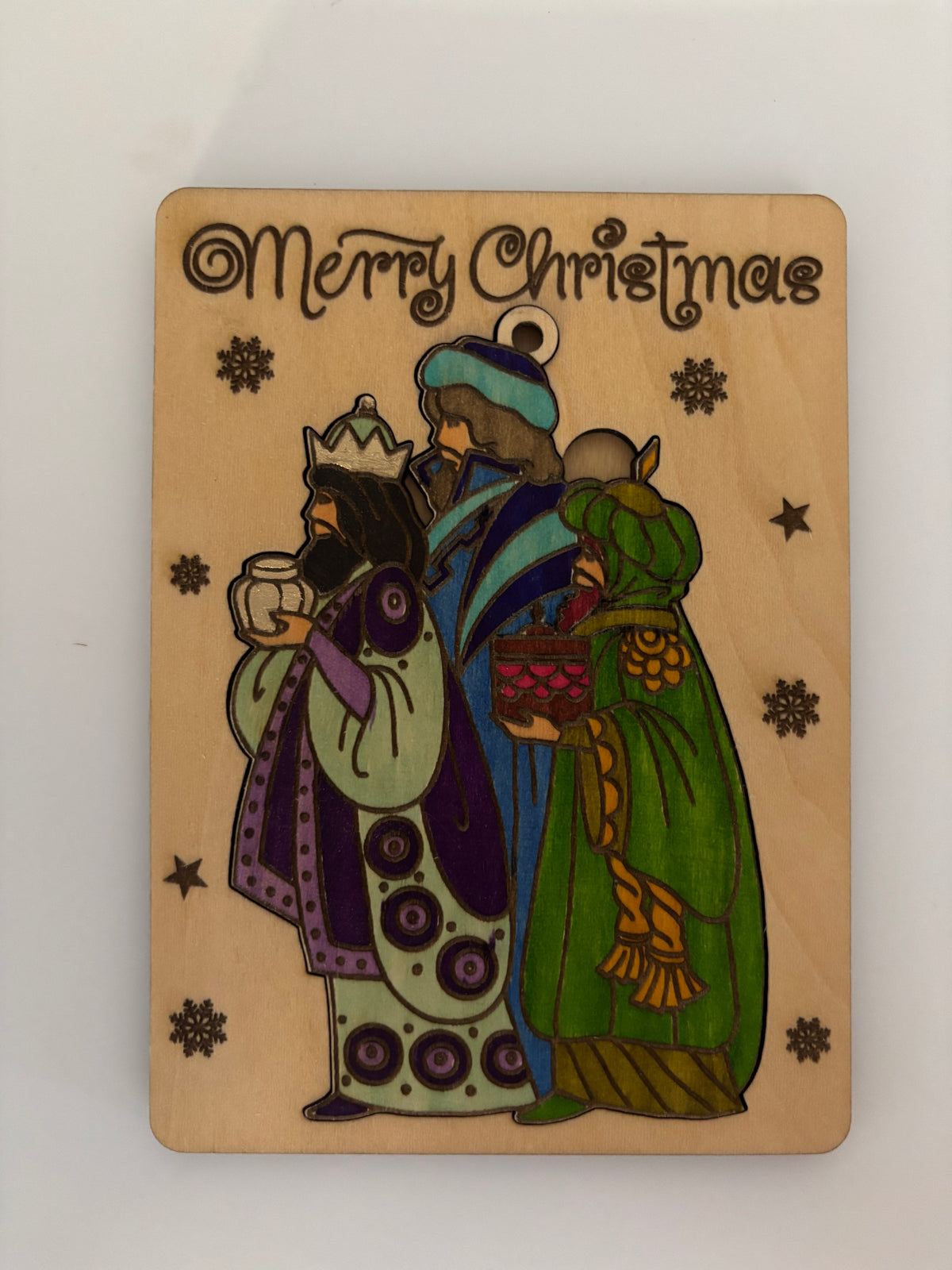 Wooden Christmas Card with Removable Three Wise Men Ornament
