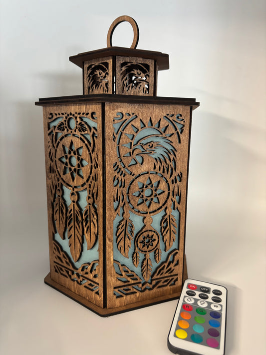 Eagle Wooded Lighted Lantern
