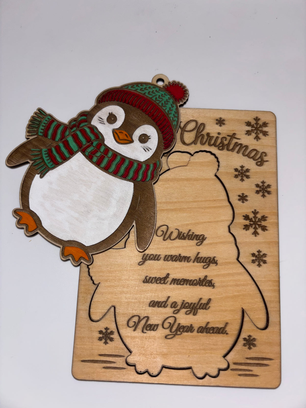 Wooden Penguin Christmas Card