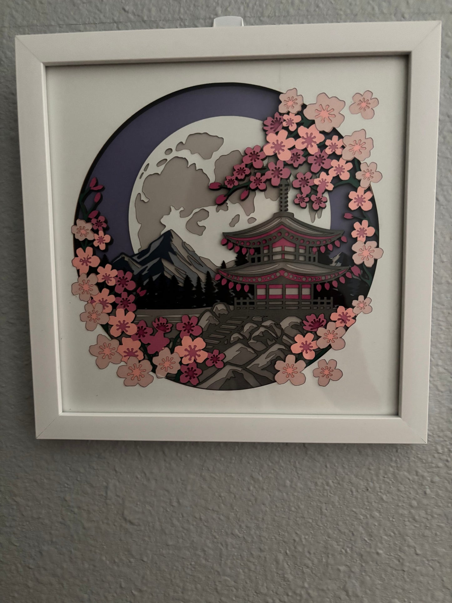Japanese Temple layered paper cut picture