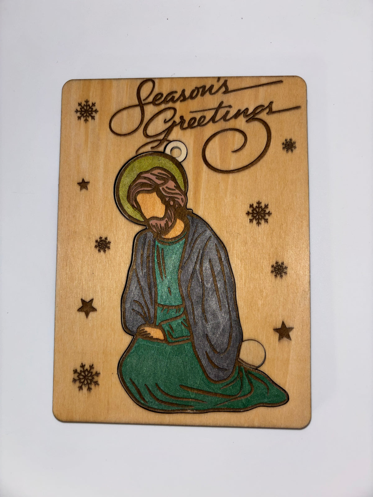 Wooden Christmas Card with Removable Joseph Ornament