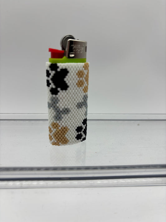 Dog paw and bone beaded lighter cover for a bic mini.