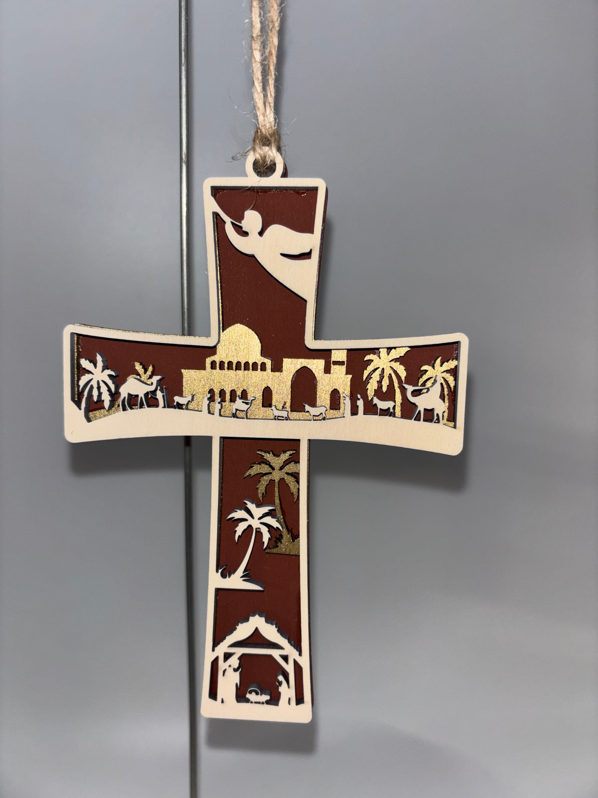 Cross Ornament with Nativity Scene