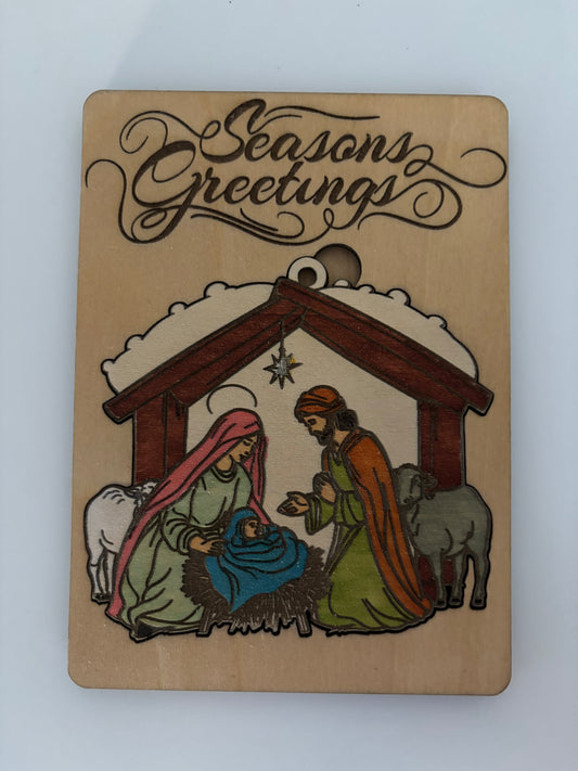 Wooden Christmas Card with Removable Nativity Ornament