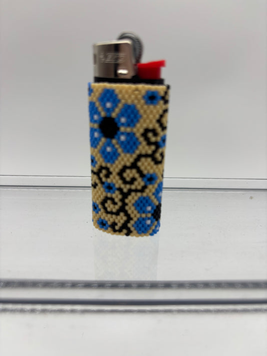 Blue flower beaded lighter cover.