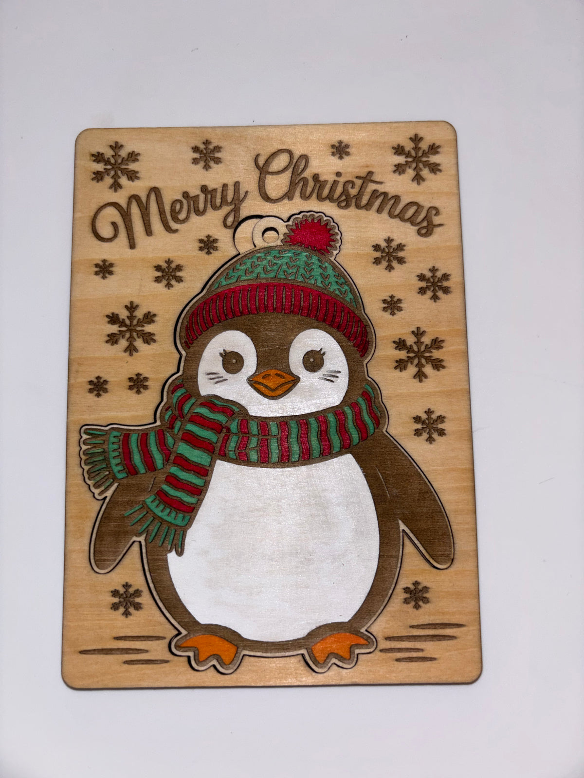 Wooden Penguin Christmas Card