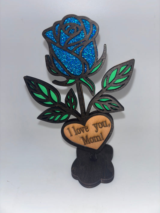 Mothers Day rose bud on stand
