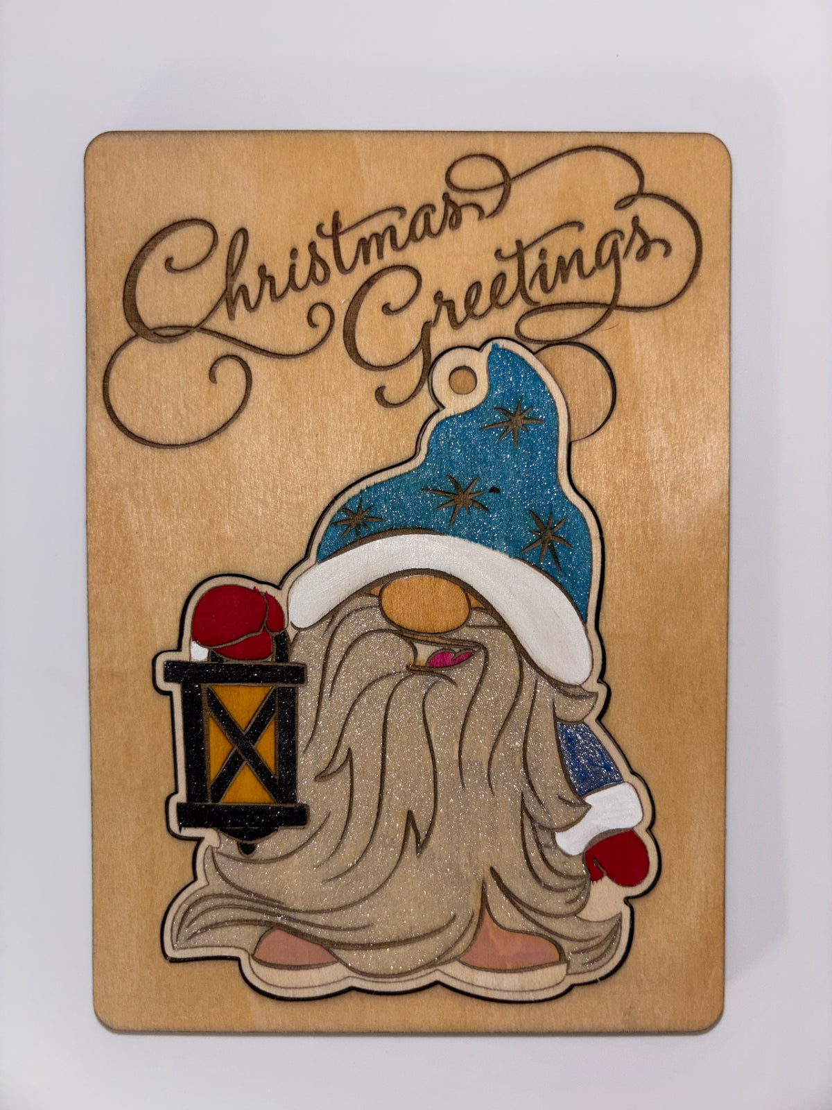 Wooden Gnome Christmas Card with Removable Ornament