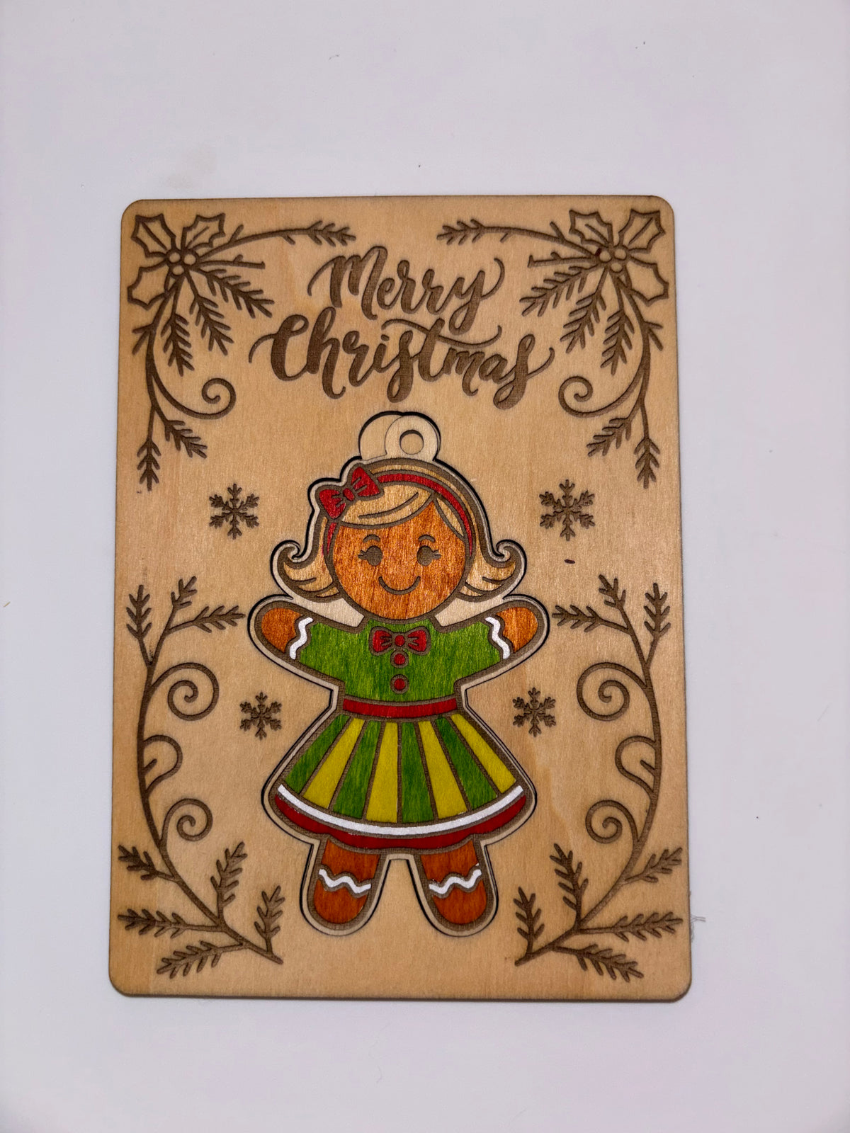 Wooden Gingerbread Girl Christmas Card