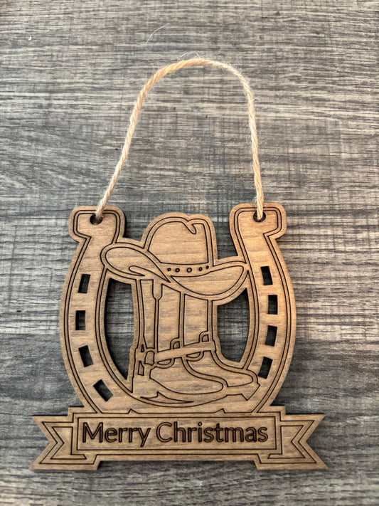 Merry Christmas cowboy ornament