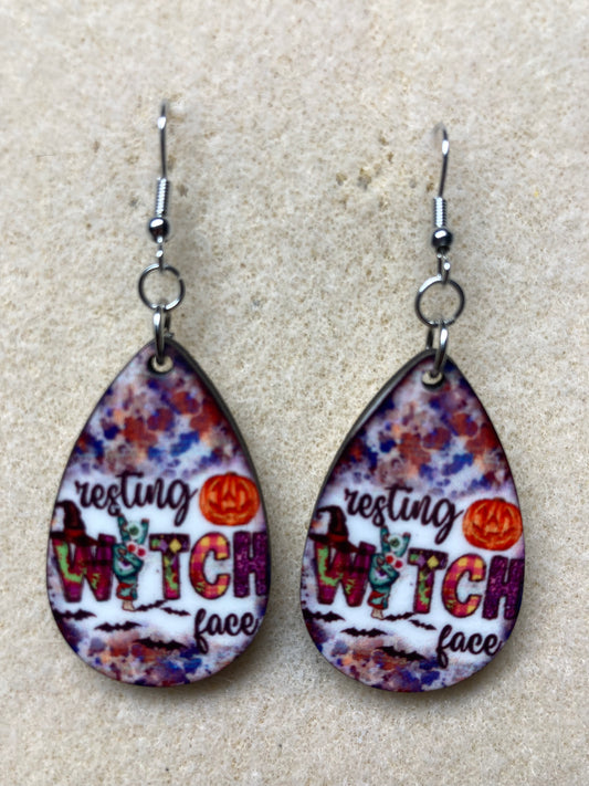 Resting Witch Face teardrop earrings