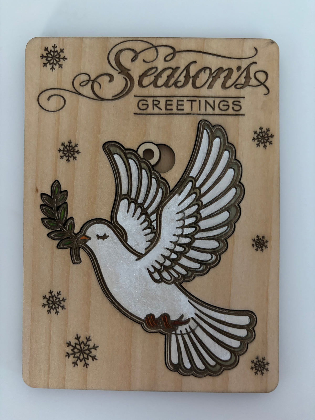 Wooden Christmas Card with Removable Dove Ornament