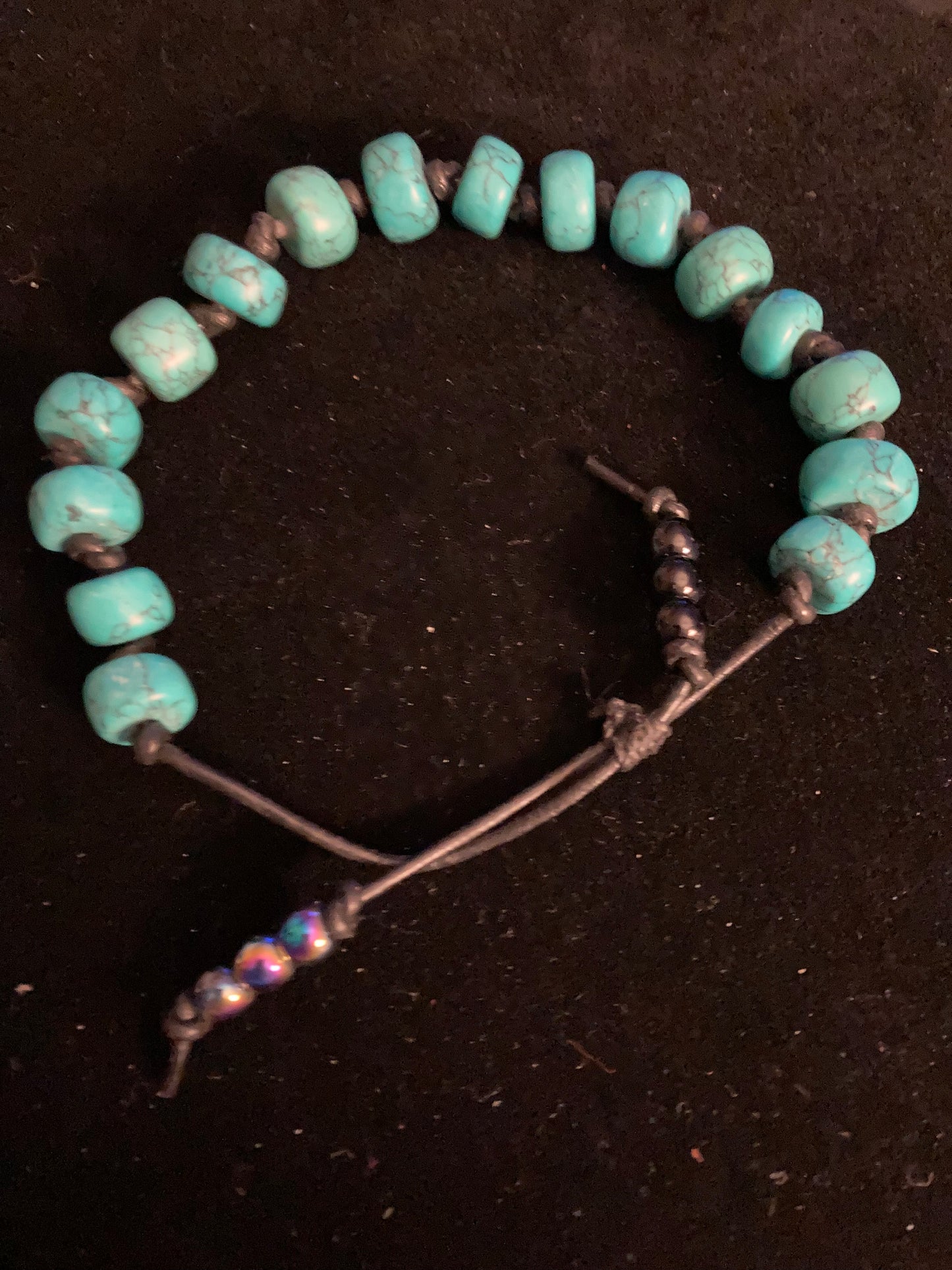 Turquoise and leather bracelet