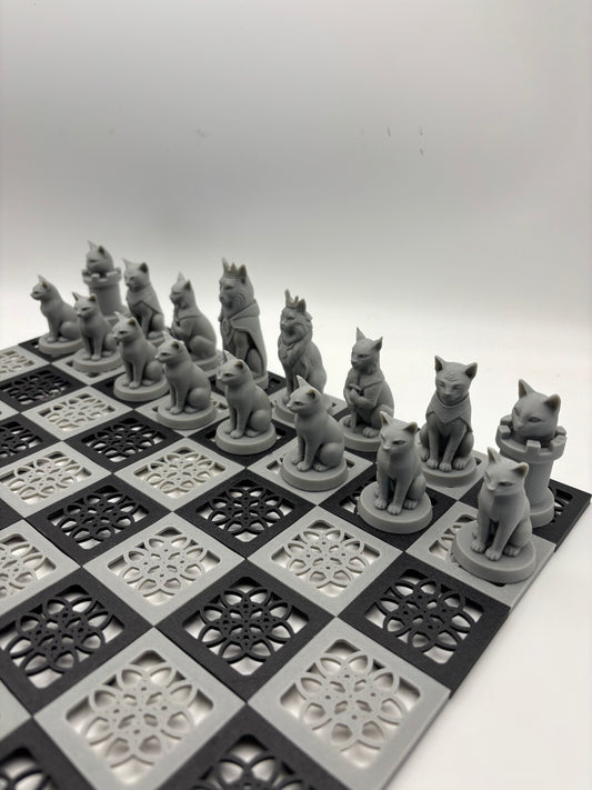 3D printed dogs verses cats chess set