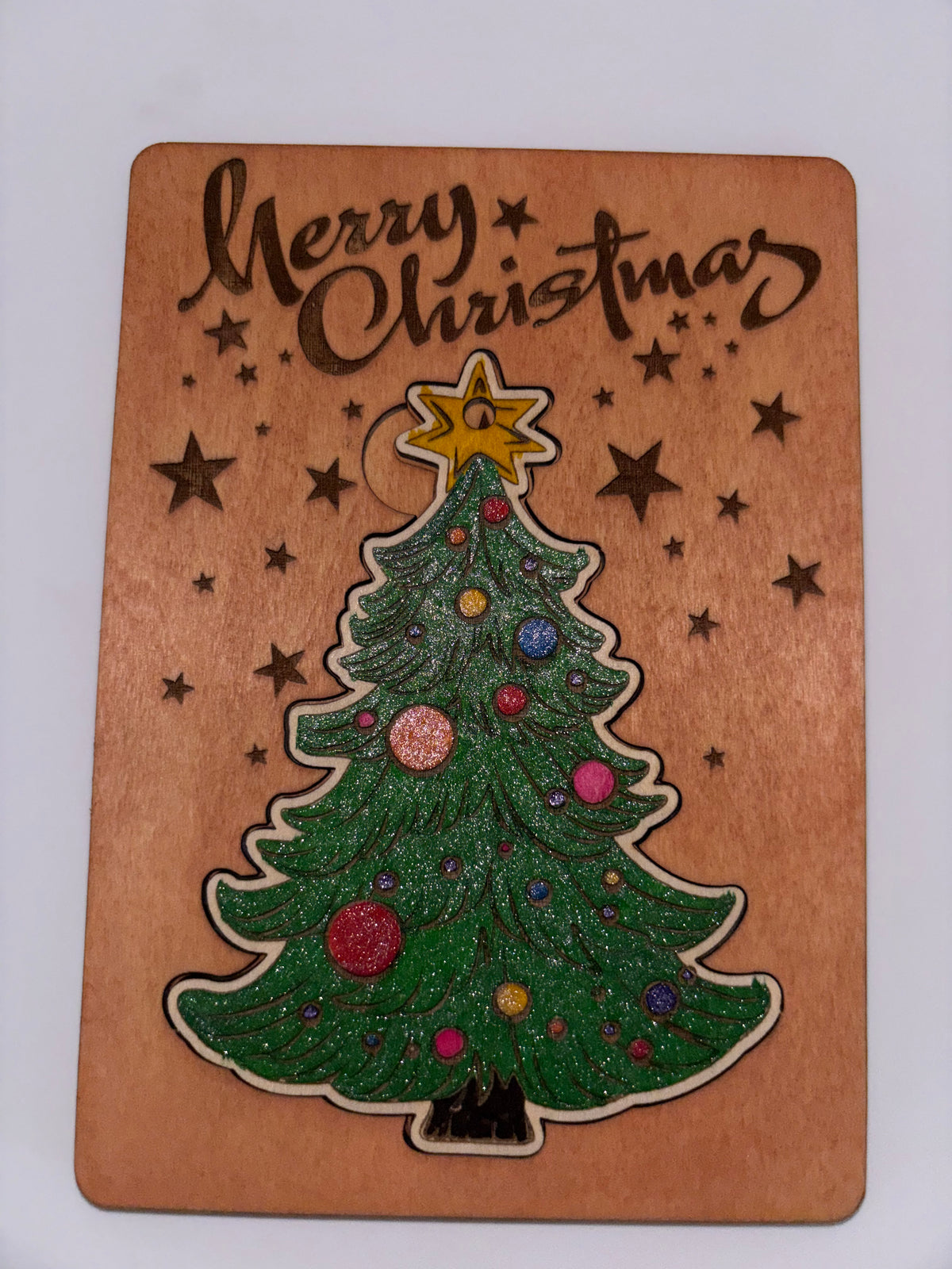 Wooden Christmas Card with Removable Christmas Tree Ornament