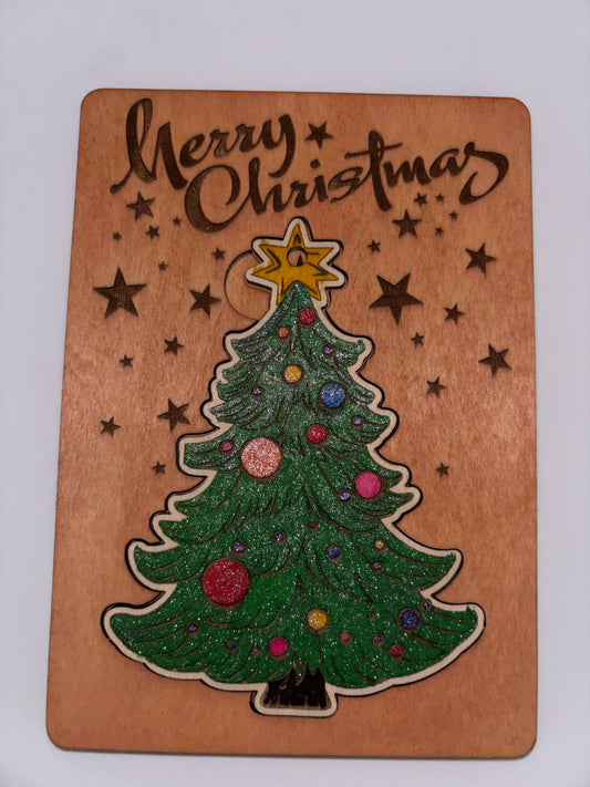 Wooden Christmas Card with Removable Christmas Tree Ornament