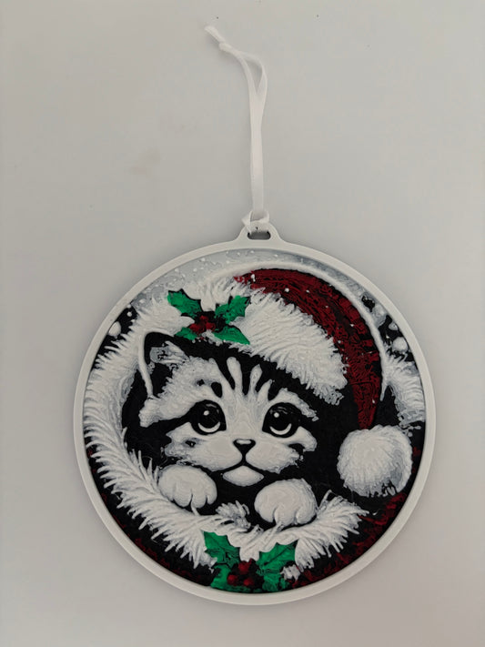 Christmas Cat Ornament – 3D-Printed Kitten in Santa Hat