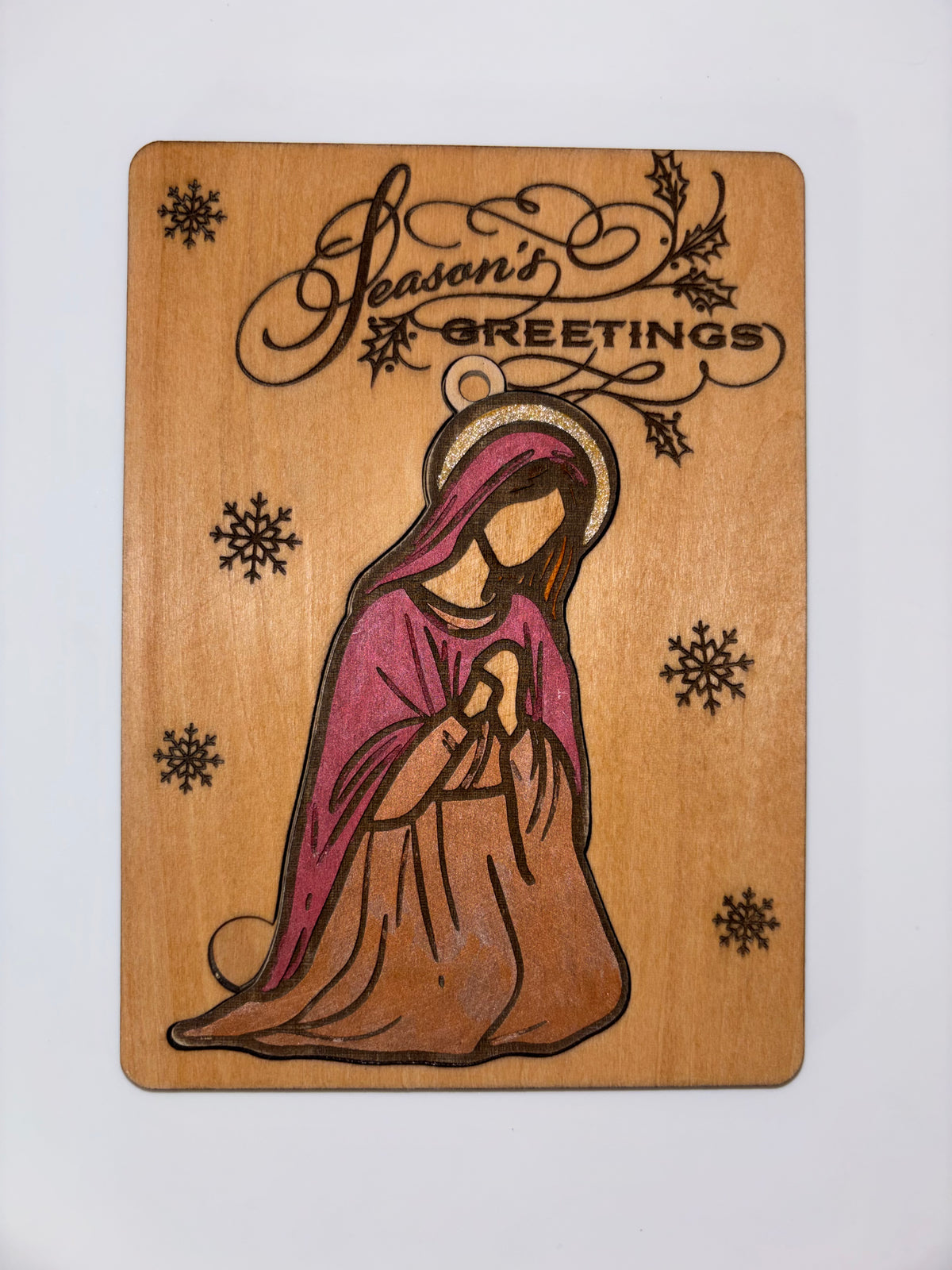 Wooden Christmas Card with Removable Mary Ornament