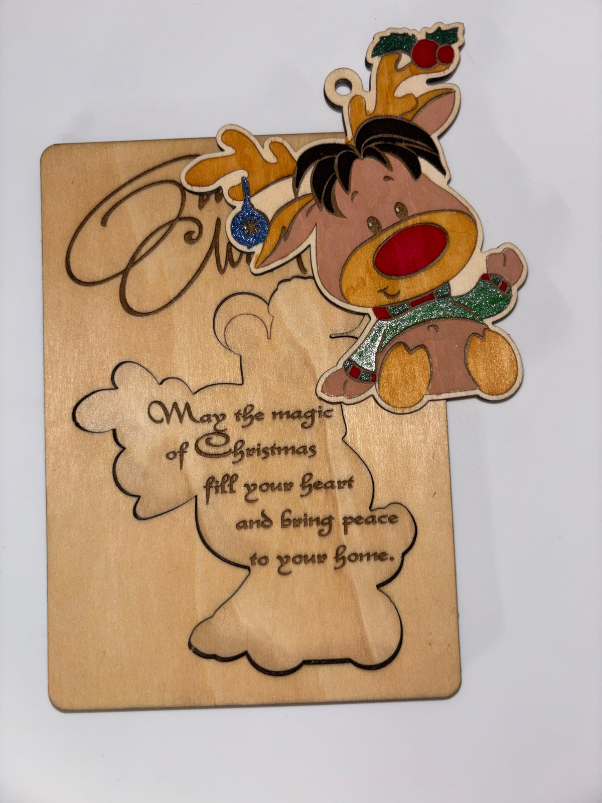 Wooden Reindeer Christmas Card with Removable Ornament