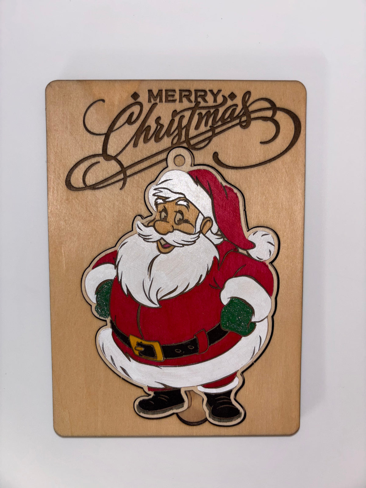 Wooden Santa Christmas Card with Removable Ornament