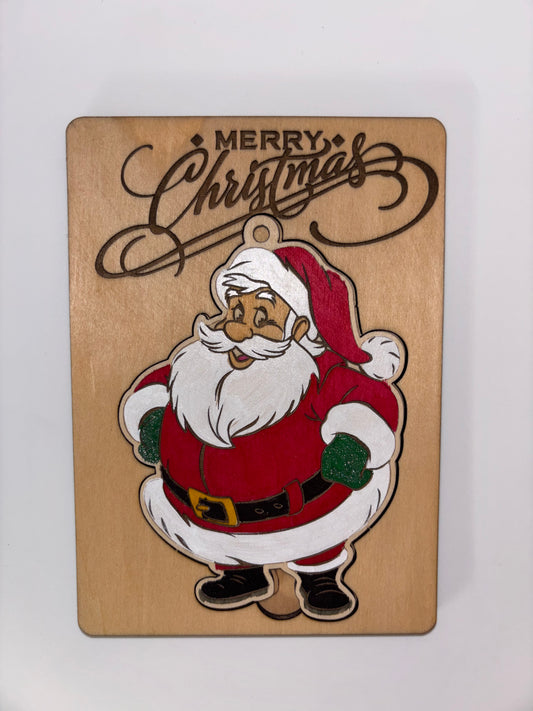 Wooden Santa Christmas Card with Removable Ornament